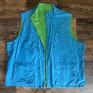 Lauren Ralph Lauren Reversible Jacket Vest Green Blue WOMENS L Coat Pockets